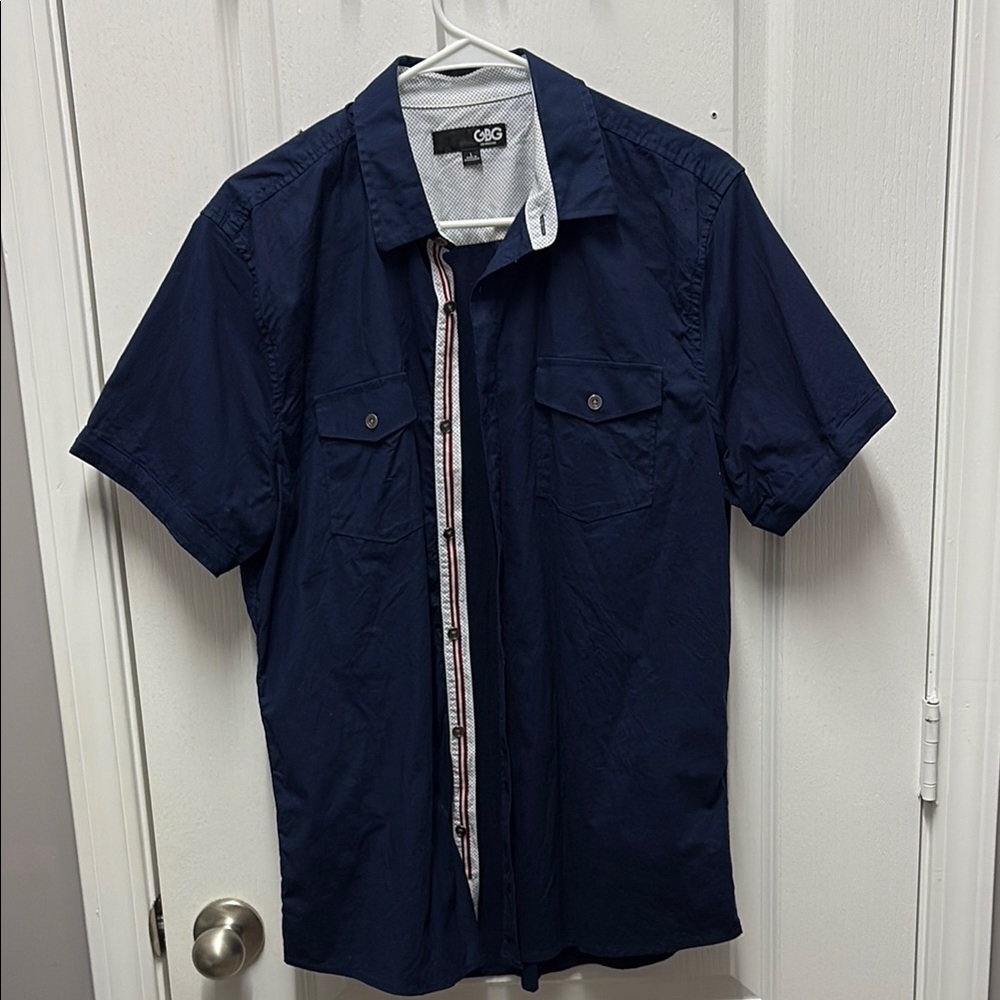 Men's Navy Blue Short Sleeve Button Up Shirt